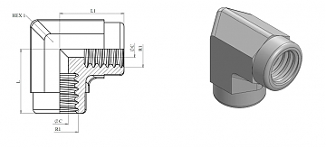 Угольник 90° внутренняя резьба NPT 1/4" ZnNi (K)