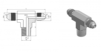 Тройник ввертной T-образный JIC 9/16"-BSPT 1/4"-JIC 9/16"