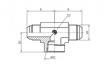 Тройник T-образный JIC1.5/16" с внутренней резьбой NPT1" (Ш-Внутр-Ш)