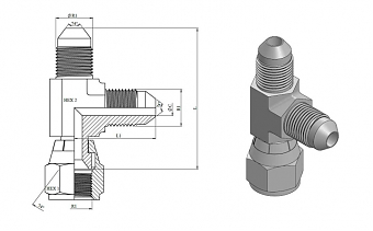 Тройник JIC 3/4"-16 (Ш-Ш-Г) ZnNi (K)
