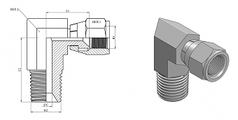 Угольник 90° JIC9/16" - NPT3/8" (Г-Ш)