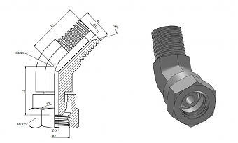Адаптер 45° NPT1/2" - NPSM3/8" (Ш-Г)