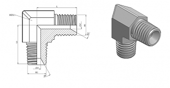 Адаптер 90° NPT 3/4"-3/4" (Ш-Ш) ZnNi (K)