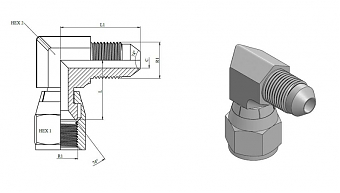 Угольник 90° JIC 1.1/16"-12 (Ш-Г) ZnNi (К)